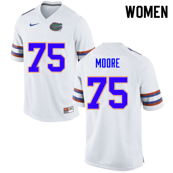 Women #75 T.J. Moore Florida Gators College Football Jerseys Sale-White